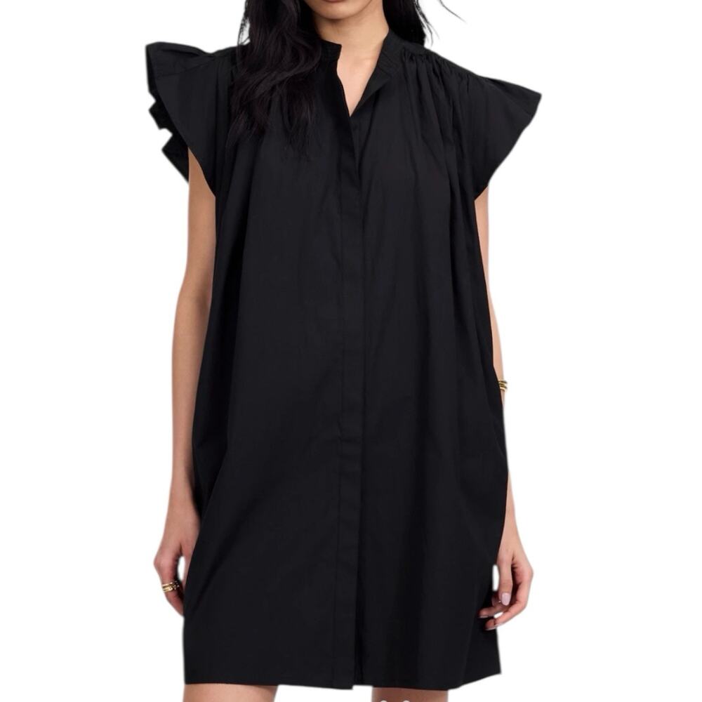 NWT Madewell Black Flutter Sleeve Button Front Mini Dress Poplin Size Small